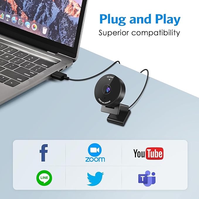 EMEET 1080P Webcam - USB Webcam with Microphone & Physical Privacy Cover, Noise-Canceling Mic, Auto Light Correction, Fixed Focus, C950 Ultra Web Cam w/ 70°View for Meeting/Online Classes/Zoom/YouTube-DeskLoop Office