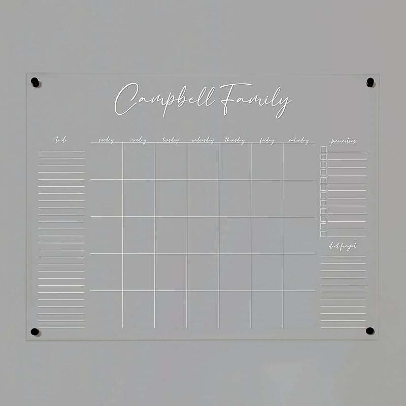 Personalized Clear Acrylic Calendar for Wall, Calendar Whiteboard for Wall, Dry Erase Wall Calendar, Wall Calendar Organizer System for Home (Cursive, White, 47.5"W x 36"H)-DeskLoop Office