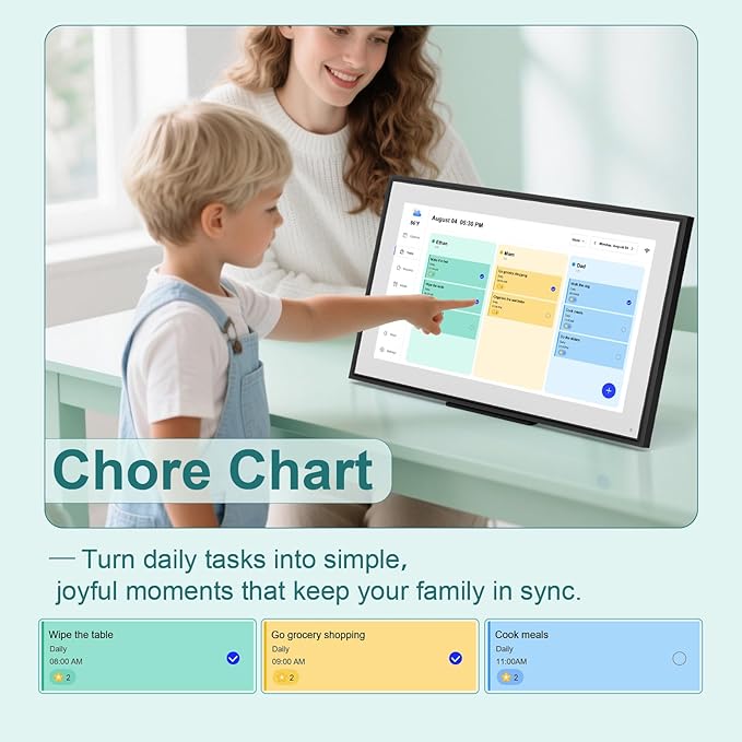 15.6 Inch Digital Calendar Wall Planner 2025-2026 – HD Touchscreen Smart Photo Display for Family Schedules, 32GB Electronic Calendar Chore Chart + To-do List, Wall Mount & Desktop Stand-DeskLoop Office