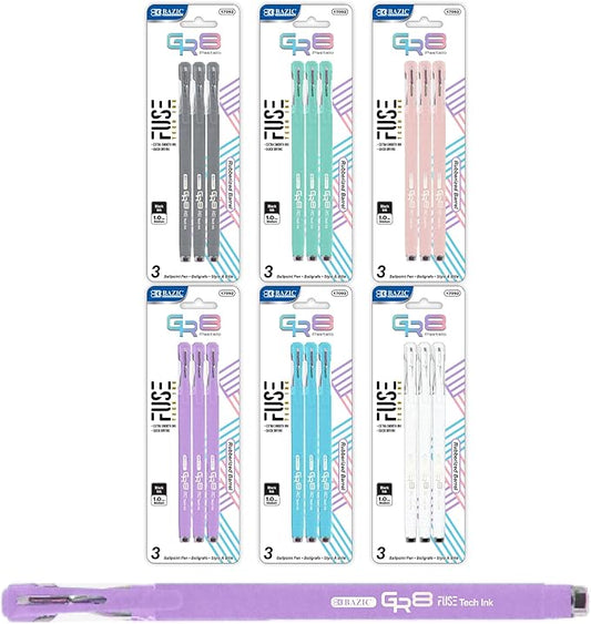 BAZIC Oil Gel Fuse Tech Ink Pen, GR8 Dazzle Black Ink w/Rubberized Barrel, 0.7 mm Medium Point Smooth Writing, for Office School (3/Pack), 6-Pack-DeskLoop Office