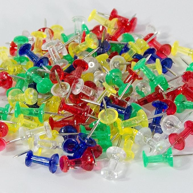 100 Pack Push Pins Tacks, Clear Plastic Head, Steel Point,Thumb Tacks for Bulletin Board,Stick Pins Thumb Tacks for Cork Board Wall Hangings (100, Colorful)-DeskLoop Office