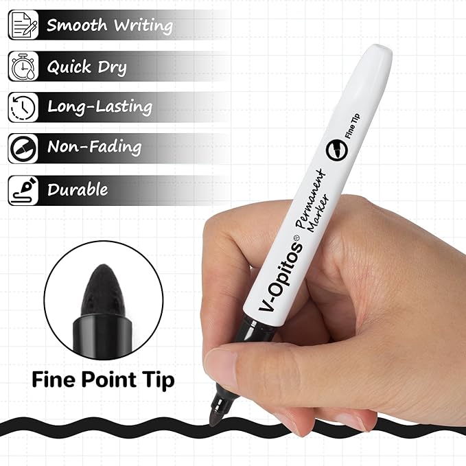 V-Opitos 30 Pack Black Permanent Markers, Bulk Fine Point Waterproof Markers Pens, Durable, Quick-Drying Marker, Ideal Stationery Supplies for Schools, Homes and Offices-DeskLoop Office