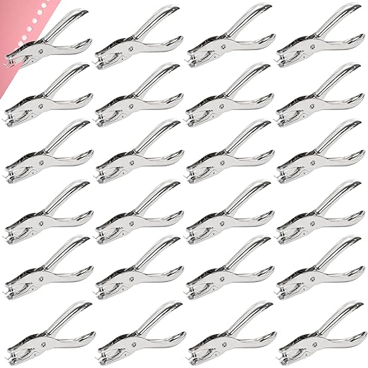 Jucoan 24 Pack Single Hole Punch,1/4 Inch Small Hole Punch, Metal Handheld One Hole Paper Puncher for Tags Tickets Home Office School Craft, 8 Sheets Capacity, 6 mm-DeskLoop Office