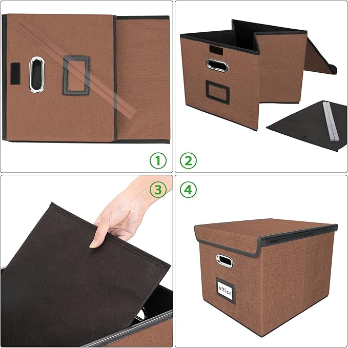 Huolewa Upgrade Portable File Organizer Box with Lid,Large Linen Hanging Office Document Storage Box with Lid,Collapsible Filing&Storage Box for Office/Decor/Home-14.9x12.7x10.8in,1pk-without folders-DeskLoop Office