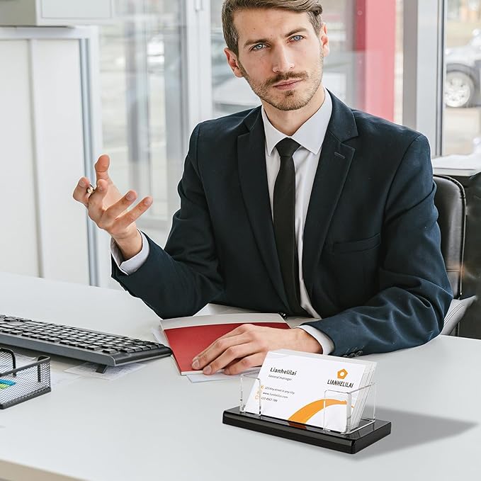 Acrylic Business Card Holder Black 1Pack Enlarged Holds 120 Cards for Office/Exhibition/Restaurant Desk/Counter Display Name Card Organizer Stand-DeskLoop Office