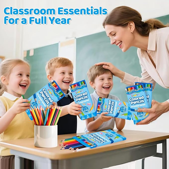 144 Count Colored Pencils for Kids, 12 Pack Colored Pencils in 12 Colors, Pre-sharpened Color Pencils Bulk, Coloring Pencil Bulk for Teachers Supplies, Back to School Classroom Prizes Gifts-DeskLoop Office