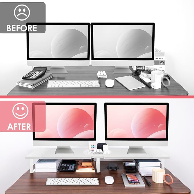 Dual-Monitor-Riser-Stand-For-Desk, Large Monitor Stand Riser For 2 Monitors With Adjustable Length Angle, Double Computer Riser For Desktop Organizer, Monitor Shelf Riser-DeskLoop Office