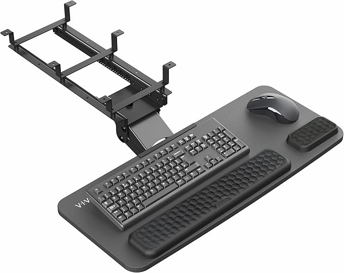 VIVO Premium Adjustable Computer Keyboard and Mouse Platform Tray, Ergonomic Under Table Desk Mount Drawer with Padding, Black, MOUNT-KB27P-B-DeskLoop Office