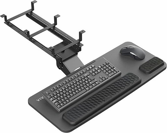 VIVO Premium Adjustable Computer Keyboard and Mouse Platform Tray, Ergonomic Under Table Desk Mount Drawer with Padding, Black, MOUNT-KB27P-B-DeskLoop Office