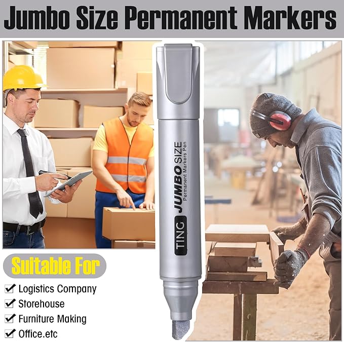 Fuutreo 10 Pack Jumbo Permanent Markers Bulk Large Chisel Tip Permanent Markers Quick Drying Waterproof Big Huge Poster Pens for Office, Logistics Company and More(Silver)-DeskLoop Office