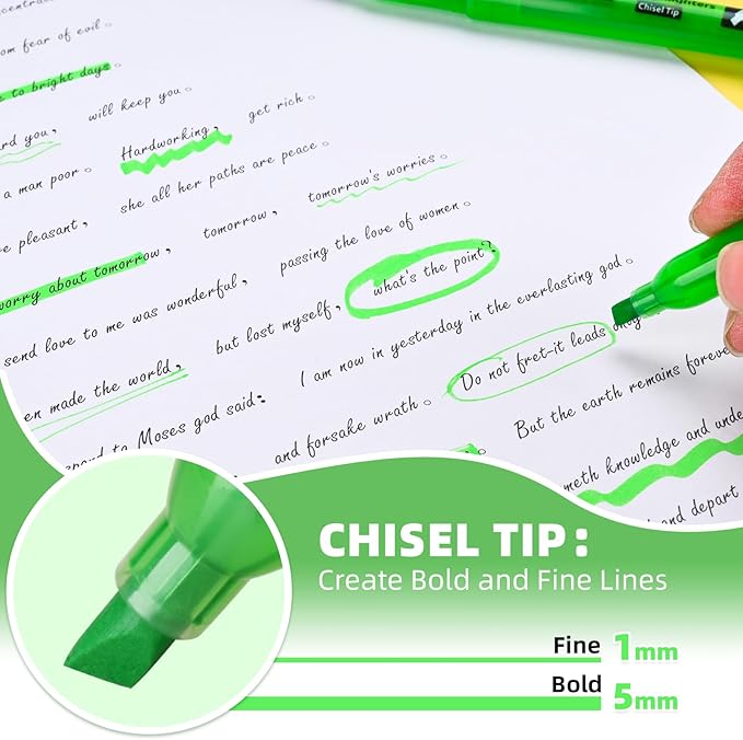 Highlighters 36 Pack, Chisel Tip Green Highlighter Bright Colors,Quickly Drying, Perfect for Students Kids Adults Classroom, School, Office-DeskLoop Office