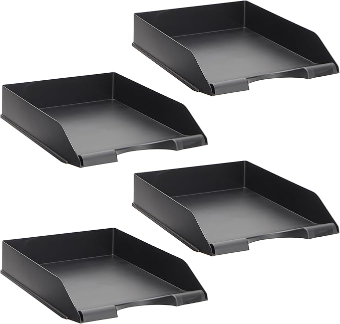 Stockroom Plus Letter Trays - 4-Pack, Black, 10 x 13.5 x 2.5 in - Stackable Paper Trays & Desktop File Organizer - Mail Organizer & Document Storage-DeskLoop Office