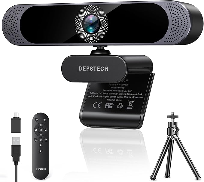 DEPSTECH 4K Webcam, Ultra HD 1/2.55'' Sony Sensor, 3X Digital Zoom, Dual Noise-Canceling Microphones, Remote Control, Auto Focus, Streaming Webcam for PC, Mac, Laptop, Video Call, Zoom, Skype, Teams-DeskLoop Office