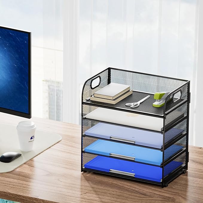 Marbrasse Desk Organizer - 5 Tier Paper Letter Tray, Mesh File Organizer with Handle for Office, School and Home-DeskLoop Office