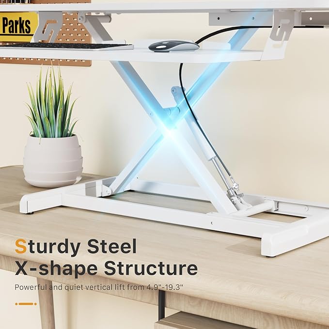 JOY worker Standing Desk Converter, 35" Wide Height Adjustable Sit Stand Up Desk Riser with Keyboard Tray, Desktop Workstation Riser for Home Office Computer Laptop, Particle Board, White-DeskLoop Office