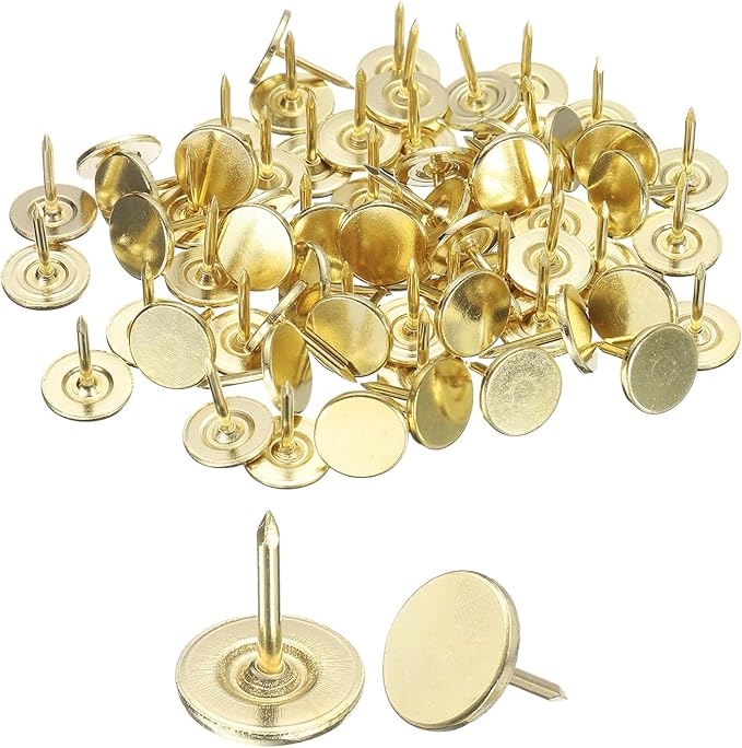 uxcell 100Pcs Upholstery Tacks, 11mmx13mm Flat Head Thumb Tack Decorative Furniture Nails Push Pins for Furniture Sofa Headboards, Gold-DeskLoop Office