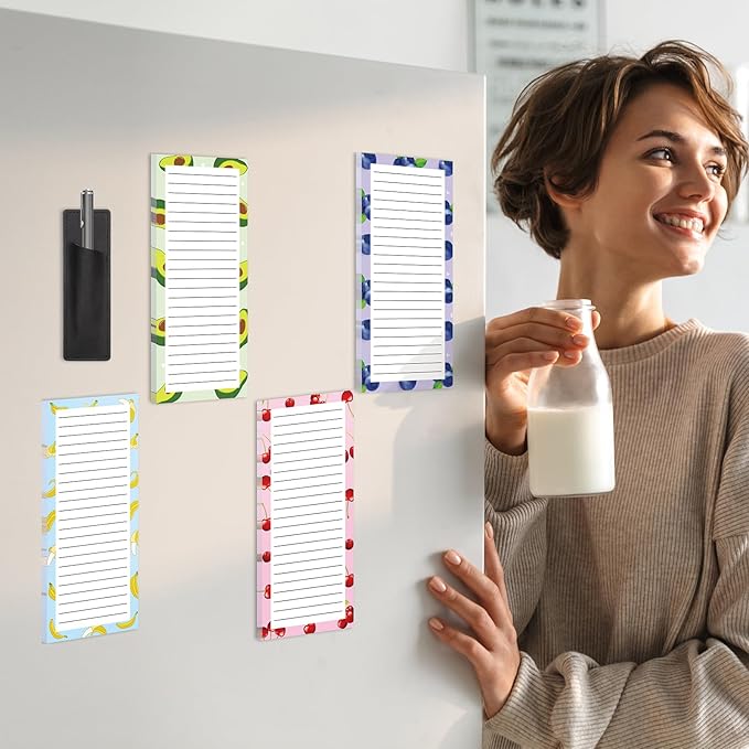 4 Pack Magnetic Note Pad for Fridge with Pen Holder, Totally 200 Sheets Magnetic To Do List, Grocery List, Shopping List, Memo Pads for Refrigerator(Fruit Design)-DeskLoop Office