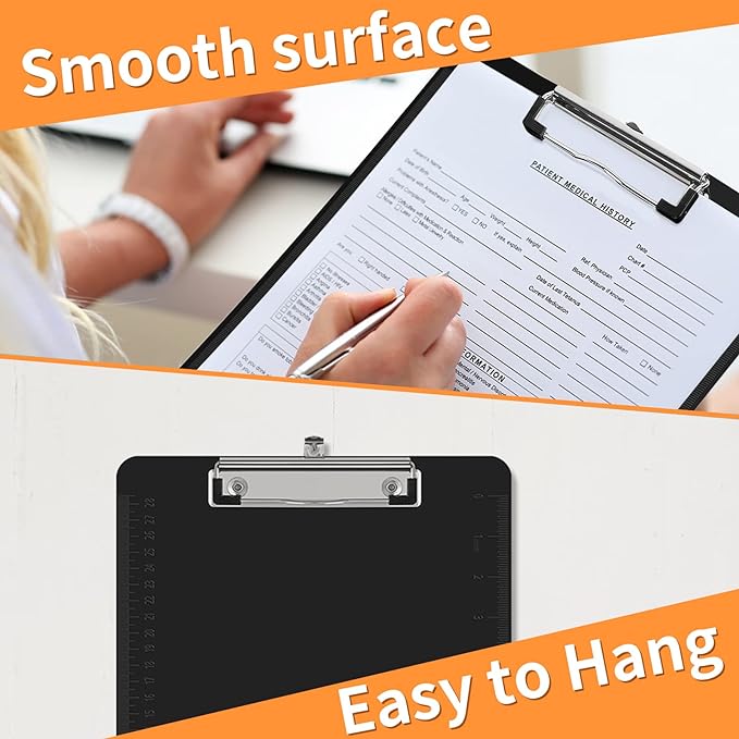 Black Clipboards, PANDRI 12 Pack Plastic Black Clipboards with Low Profile Clip 12.5 x 9 Standard Letter Size Clipboard for classrooms Office-DeskLoop Office