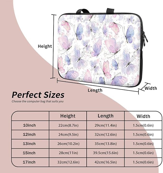 Laptop Sleeve Case Bag 15 inch, Pink Purple Butterfly Slim Carrying Case Durable Handbag Travel Laptop Bag for 15 inch MacBook Air M3/M2/15 Pro/Surface Laptop 7/6/5/4/3/ Dell XPS 15 Plus