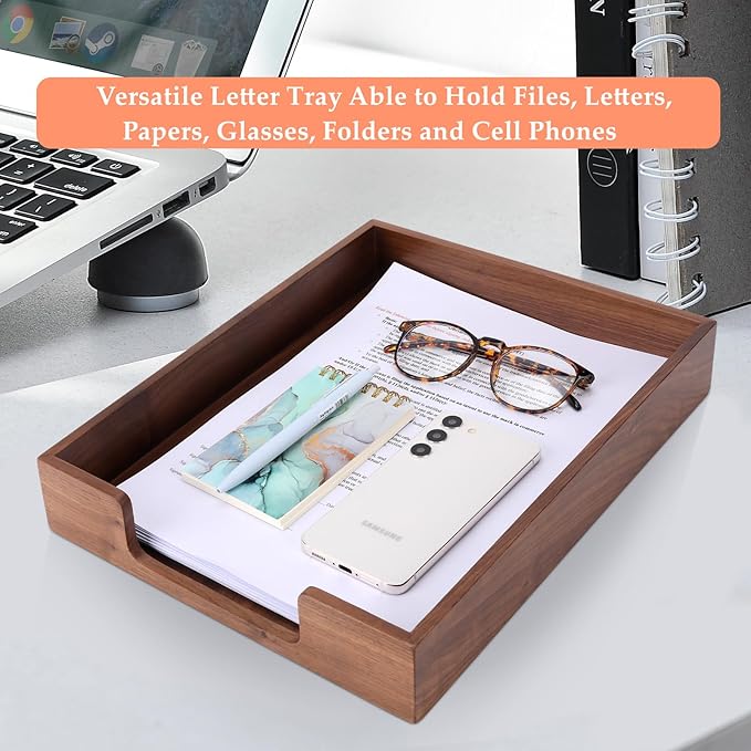 Bamber Wood Letter Tray Wooden Desk Organizer Paper Document File Tray for Office Supplies Collection Folders Notebooks, Black Walnut-DeskLoop Office