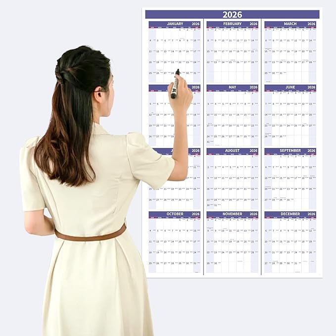 2026 Wall Calendar 34.8" x 22.8" Large Vertical Yearly Wall Hanging Calenda with Julian Date Thick Paper Calendar 12 Month Annual Wall Planner for Wall Office Fridge(Purple)-DeskLoop Office