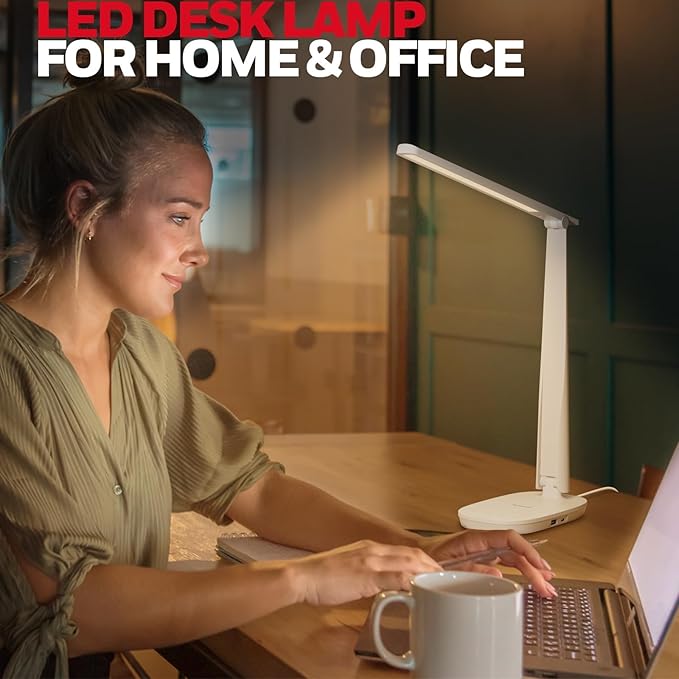 HONEYWELL LED Desk Lamp - HWT-H2 Sunturalux™ Eye-Caring Foldable Desk Light with USB A+C Dual Charging Port 4 Color Modes Dimmable Table Lamp for Home Office Bedroom Reading Study Work - White-DeskLoop Office