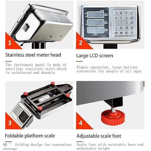 Industrial Platform Scale 660lb Floor Weight Computing Postal Scale Digital Large Scale LB/KG Perfect Foldable for Postal Luggage Shipping Mailing Weighing Double-Sided Display-DeskLoop Office