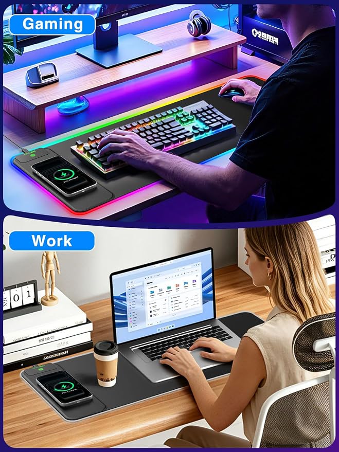 XL RGB Gaming Mouse Pad with 15W Magnetic Wireless Charging, 31.5'' x 11.8'' - Image 8
