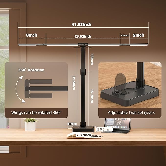 LED Desk Lamp for Home Office - 24W Bright Double Head Desk Light with Clamp Eye Caring Architect Task Light 25 Lighting Modes Adjustable Flexible Gooseneck Lamp (All Black)-DeskLoop Office