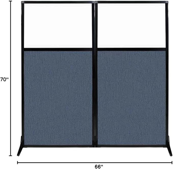 Versare Workstation Partition | Portable Wall Divider | Modern Office Cubicle | Free Standing Privacy Screen | Flexible Work Space | 66" x 70" W/Window, Ocean Fabric Panels-DeskLoop Office