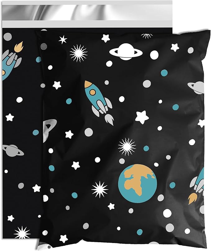 Planets Poly Mailer 12x15.5 Inch 50 Pcs, Waterproof Shipping Bags for Clothing, Tear-Resistant Mailier Bags, Strong Mailing Bags with Self-Seal-DeskLoop Office