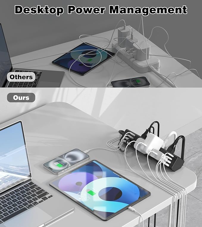 Desk Clamp Power Strip, 40W Total Fast Charging Station, Desk Edge Mount Power Strip, 8 USB Ports(4 USB C) & 8 AC Outlets, Fit 1.9" Tabletop Edge(6Ft 14AWG Cable)-DeskLoop Office