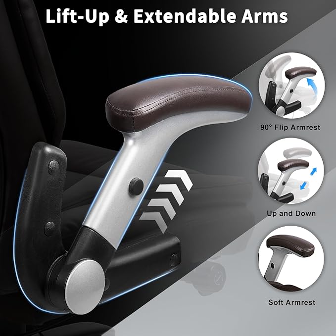 Big and Tall Office Chair 600lbs, Heavy Duty Executive Office Chair for Heavy People, Brown High Back Office Leather Ergonomic Chair with Adjustable Armrests and Lumbar Support for Computer Desk Chair-DeskLoop Office