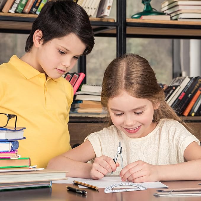 Zonon 12 Set Student Protractor and Compass Set, Student Geometry Math Set, Compass for Geometry and 180 Degree Math Protractor for Drawing Measuring School Office-DeskLoop Office