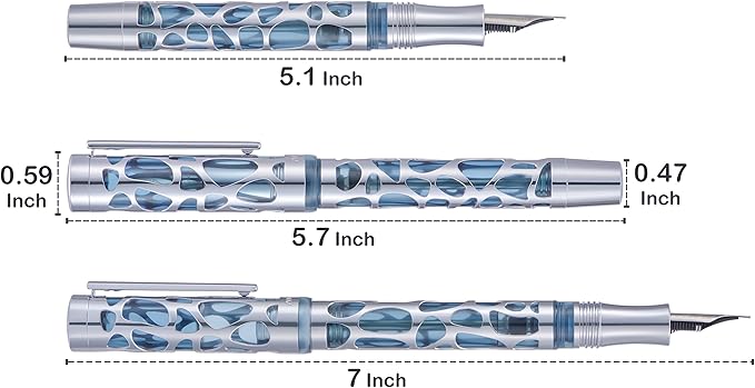 Asvine V169 Vacuum Filling Fountain Pen Fine Nib, Water Drop Skeleton Gold Trim Transparent Clear Acrylic Pen Case Set