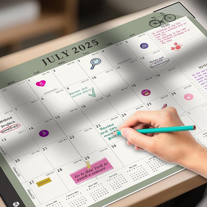 Gannyfer Desk Calendar 2025-2026, Large 18 Monthly Calendar 2025 22" x 17", July 2025 - Dec 2026, Academic Desktop Pad Calendar with To-Do List and Notes, Plastic Cover, Thick Paper, for Planning and Organizing(6 Stickers)-DeskLoop Office
