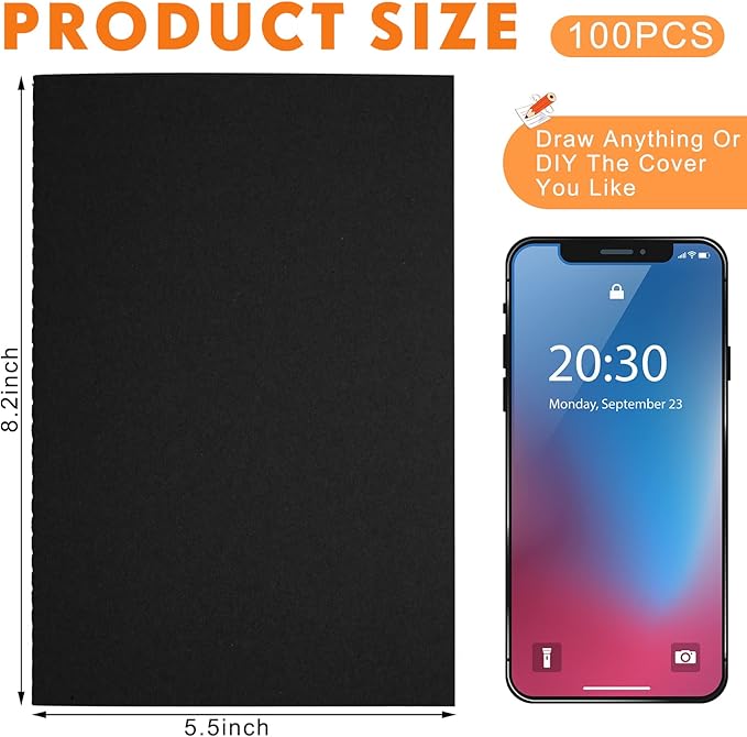 100 Pcs Kraft Notebook Journals 5.5 Inch x 8.3 Inch A5 Softcover Notebooks Bulk for Writing Sketch Office Notepad with 60 Pages 30 Sheets (Multicolor,Lined)(Black,Unlined)-DeskLoop Office