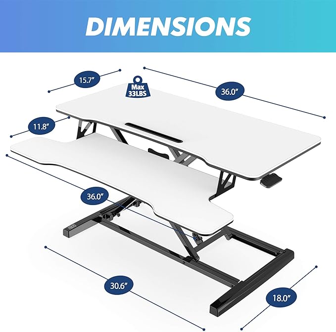 FITUEYES Height Adjustable Standing Desk 36” Wide Sit to Stand Converter Stand Up Desk Tabletop Workstation for Dual Monitor Riser FSD309103WW-DeskLoop Office