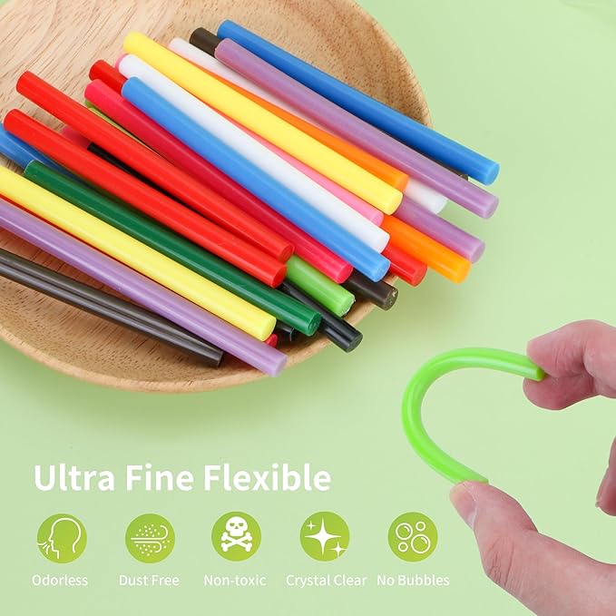 MATUFF Colored Hot Glue Sticks Mini 0.27" x 4" Most Popular 12 Colors EVA Hot Melt Adhesive Mini Glue Sticks Bulk for All Temperature Glue Guns for DIY Art Craft Stamp Repairs Gluing Projects 96 Pcs-DeskLoop Office