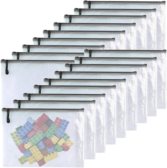 Oaimyy-11 x 14"-18 Pcs-Plastic Mesh Zipper Pouch Document Folders Bag Zip File Bags for Office Supplies,Home,Travel Storages,Puzzle Board Games Storage- (Black)-DeskLoop Office