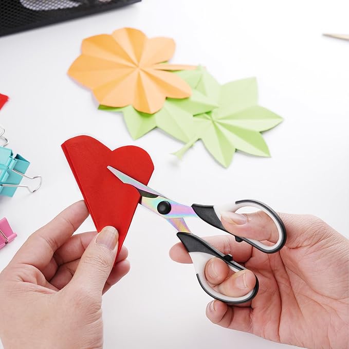 Craft Scissors Set of 3 Pack, All Purpose Sharp Titanium Blades Shears, Comfort Grip Handle, Multipurpose Fabric Scissors Tool Great for Adults, Office, Sewing, School and Home Supplies, White&Black-DeskLoop Office