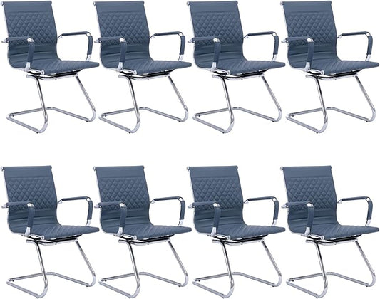 Office Guest Chairs Reception Chairs Waiting Room Chairs Set of 8 Conference Room Chair with Mid Back, Modern PU Leather Desk Chairs, Navy-DeskLoop Office
