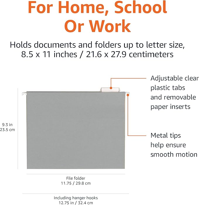 Amazon Basics Hanging File Folders, Letter Size, Gray, 25-Pack-DeskLoop Office