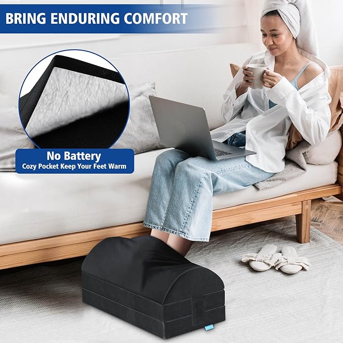 XXL(20in) Foot Rest for Under Desk at Work with 3 Adjustable Heights, Foot Stool with Bamboo Charcoal Foam, Feet Warm Pocket Footrest for Office Gaming Chair, for Leg Support -Black-DeskLoop Office