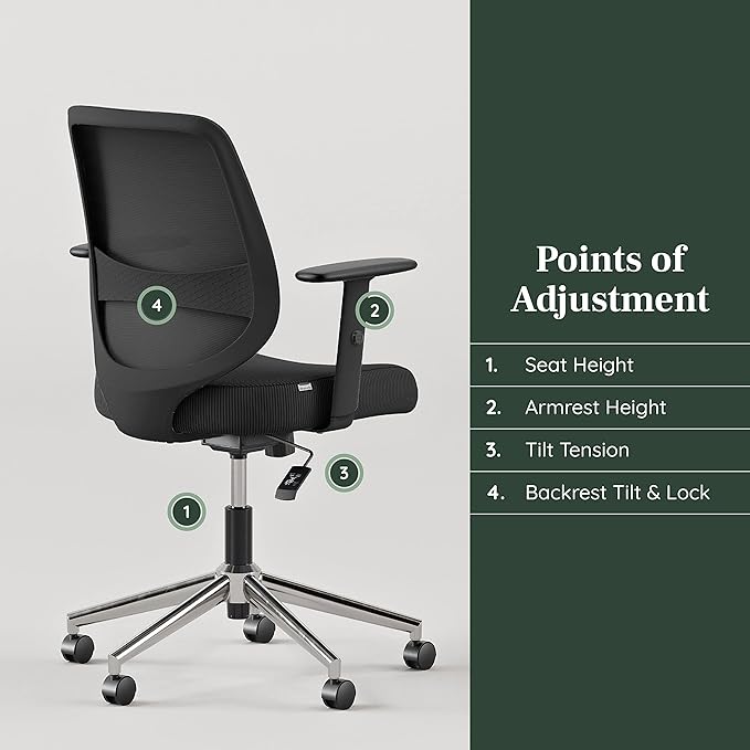 Branch Daily Chair - Computer Office Chair with Swivel, Lumbar Rest, and Adjustable Armrests - Sustainable, Stylish Mesh, & Adjustable Armrests - Comfortable Seating for Improved Posture - Black-DeskLoop Office