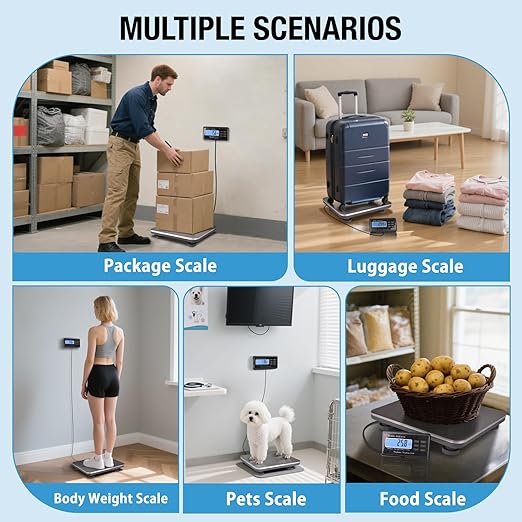 SurmountWay Shipping Scale 660lbs LCD Digital Platform Heavy Duty Portable Stainless Platform for Postal Shipping Scale Industrial Floor Scale W/ 14"X 12"-DeskLoop Office