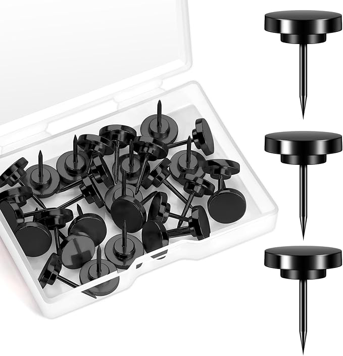 30 Pieces Black Thumb Tacks, Metal Push Pins, Zin Alloy Tacks for Wall, Picture Hanging Hooks, Picture Hangers, Poster Tack, Wall Tacks for Bulletin Boards Decorative-DeskLoop Office