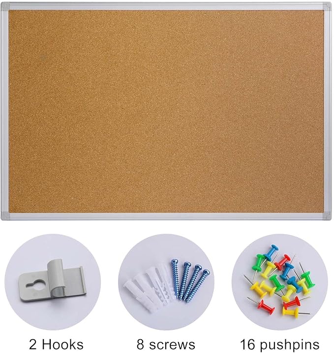 Board2by Cork Board Bulletin Board 20 x 30 Inches, Silver Aluminium Framed Corkboard, Office Board for Wall Cork, Large Wall Mounted Notice Pin Board-DeskLoop Office