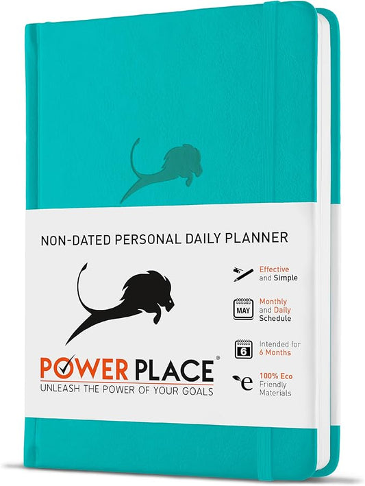 Daily Planner, Calendar and Gratitude Journal to Improve Time-Management, Productivity & Happiness | Vegan Leather Hardcover Organizer with Blank Dates, Undated 6 Months 24 Hour Agenda-DeskLoop Office