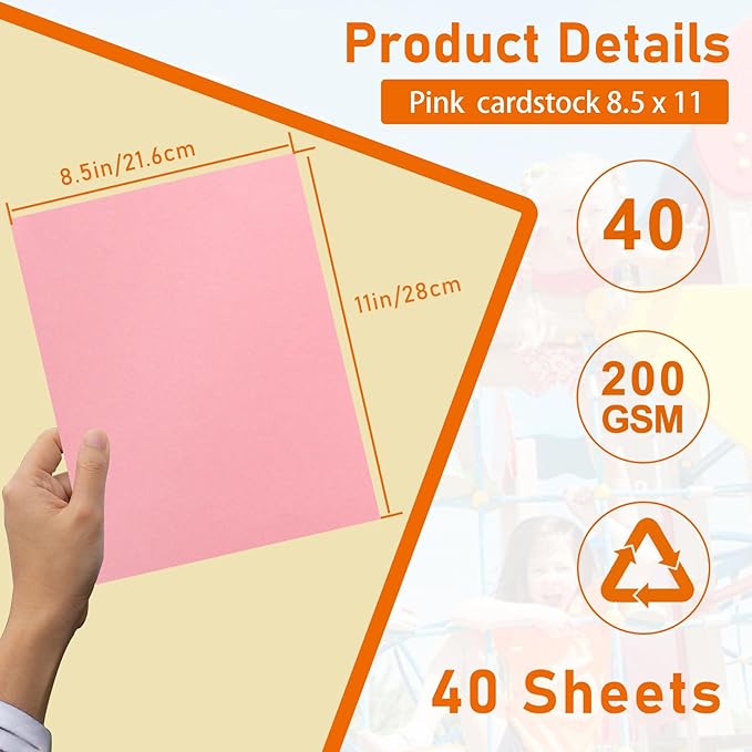 40 Sheets Candy Pink Cardstock 8.5 x 11 Scrapbooking Paper, 75lb Heavyweight Certificate Paper Card Stock for Wedding Invitations, School Crafting, Memus, Making Cards, Birthday Decorations-DeskLoop Office